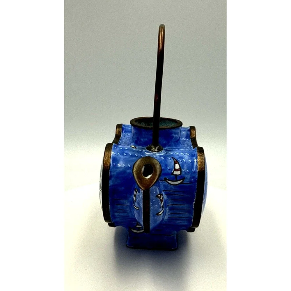 Vintage 1997 Empress Arts Ltd Miniature Enamel Teapot - Balcony Room Scene Theme